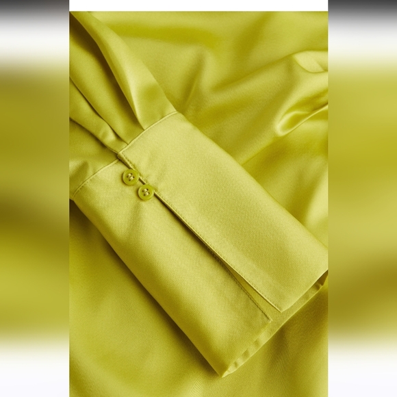 H&M Yellow Green Satin wrap mini dress. Size Large - Picture 7 of 16
